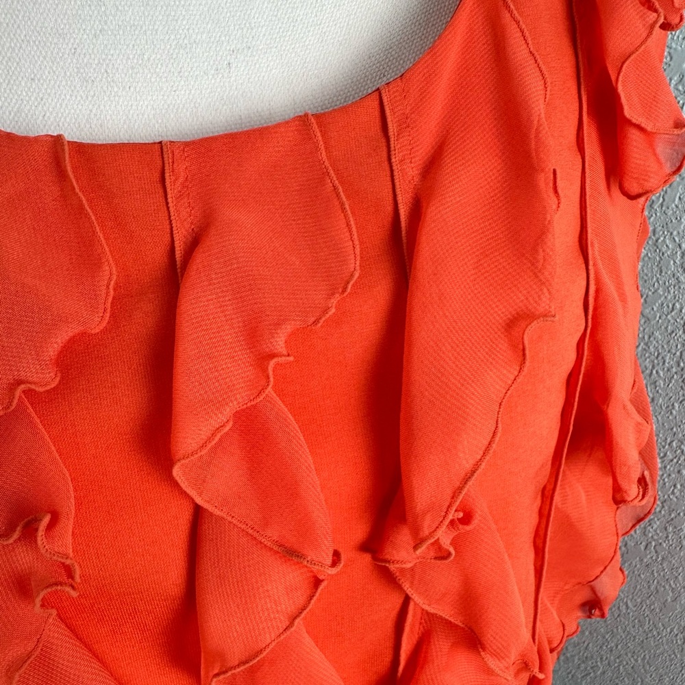 Cato Plus Size 22/24W Sleeveless Ruffle Top Burnt Orange Scoop Neck Keyhole Back - Picture 4 of 8